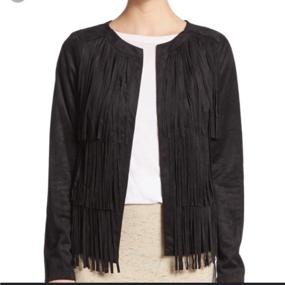 Kensie Black Fringe Faux Suede Jacket - Picture 7 of 7